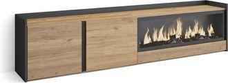 Skraut Home Skraut Home - Mueble Tv, Televisi&oacute;n, Muebles De Sal&oacute;n, Almacenaje, 212x35x50cm, Para Tv Hasta 80, Chimenea El&eacute;ctrica Xxl, Estilo Moderno, Roble Y Negr