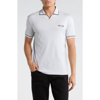 BOSS Palle Tipped Johnny Collar Knit Polo in Light/Pastel Grey at Nordstrom Rack, Size X-Large