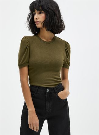 Icone Womens Puff-sleeve supple knit T-shirt