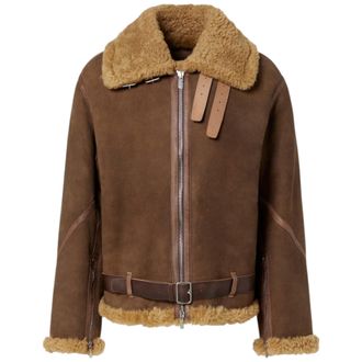 Generic Mens 100% Sheepskin Leather Aviator Jacket - Brown with Artificial Fur Lining, Winter Coat, Gift for him, Brown, L