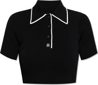 Amiri Tops, Dames, Zwart, L, Leer, Korte polo met logo