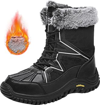 Generic Winter Boots for Women UK Ladies Winter Boots Comfortable and Warm Pull On Snow Boot Trekking Snow Booties Faux Fur Lined Windproof and Waterproof wid