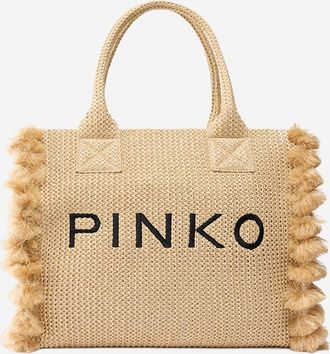 Pinko Bolso shopping de rafia con logotipo de Pinko