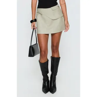 Princess Polly Sonic Sound Faux Leather Cargo Miniskirt in Cream at Nordstrom, Size 6
