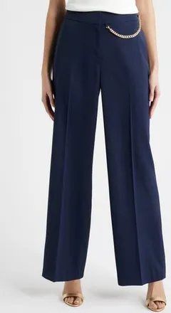 Elie Tahari The Sarah Chain Detail High Waist Straight Leg Pants in Navy at Nordstrom Rack, Size 10