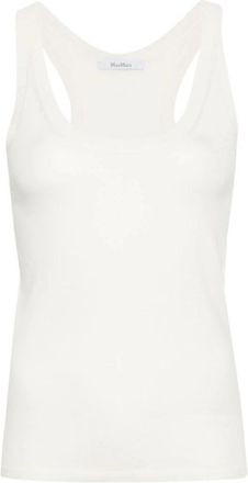 Max Mara Cashmere Gebreide Mouwloze Top - Dames - Tops zonder mouwen - Wit - M - Kasjmier - Tops
