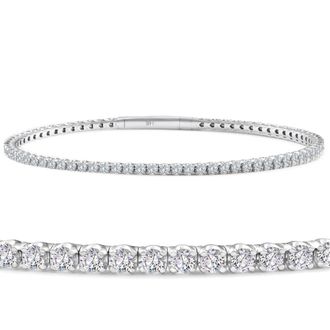 Pompeii3 Certified 2Ct F/VS Diamond Flexible Oval Bangle Bracelet White Gold Lab Grown Size: 6.75