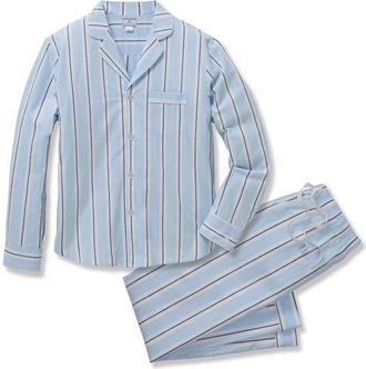 Petite Plume Classic Stripe Cotton Twill Pajamas in Blue at Nordstrom, Size X-Small