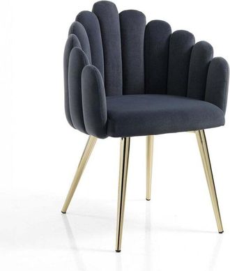 Oresteluchetta Silla De Dise&ntilde;o Vintage Con Forma De Concha En Terciopelo Gris Con Patas Doradas Ville