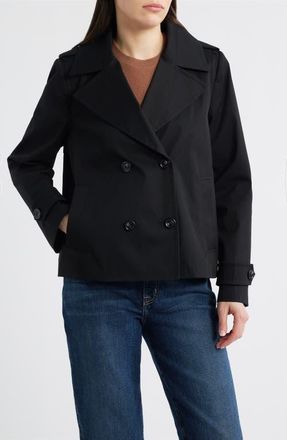 London Fog Water Resistant Double Breasted Short Trench Coat in Black at Nordstrom, Size X-Small