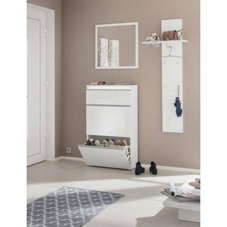 Dmora Dmora - Zapatero Dlogarz, Mueble multiusos con 2 puertas y 1 puerta abatible, Zapatero de entrada, 100% Made in Italy, cm 60x27h108, Blanco brillo