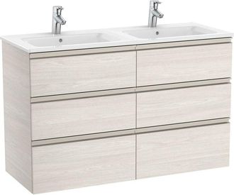 Roca Roca - Pack Unik Mueble Base De 6 Cajones + Lavabo Doble The Gap Color: Fresno N&oacute;rdico