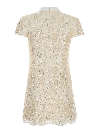 Self Portrait Sequin-Embellished Mini Dress - Beige