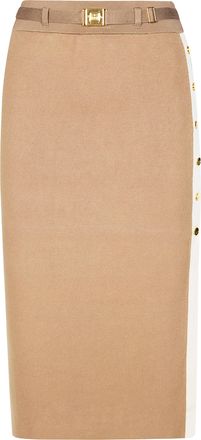 Elisabetta Franchi Fitted Midi Gold Buttons Knit Skirt
