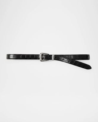 Veronica Beard Arch Slim Croc-Embossed Leather Belt