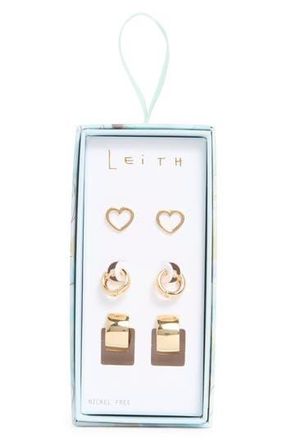 Leith 3-Pack Assorted Stud & Hoop Earrings in Gold at Nordstrom Rack