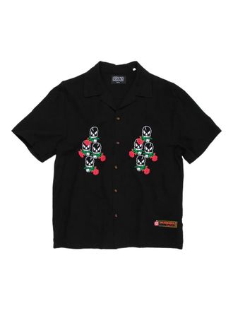 Pas de Mer skull-embroidered cotton-linen shirt - men - Linen/Flax/Cotton - S - Black