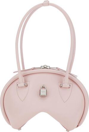 Acne Studios Womens Pink Handbag With Top Handles And Logo Plaque Calf Leather Shoulder Bags