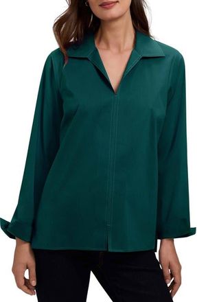 Foxcroft Agnes Split Cuff Popover Blouse in Deep Teal Green at Nordstrom, Size X-Large