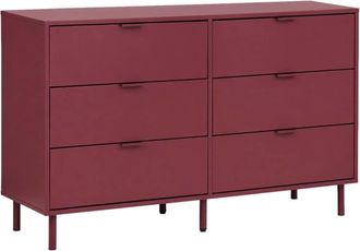 Sweeek C&oacute;moda de madera y metal con 6 cajones, burdeos