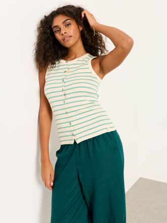 Fat Face FatFace Rosa Green/Ecru Stripe Button Ribbed Vest