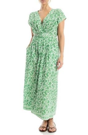 Max Studio Cap Sleeve Tucked Waist Maxi Dress in Cream/Leaf at Nordstrom Rack, Size X-Large