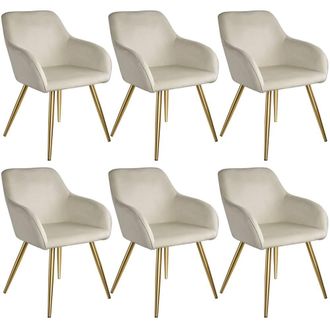 TecTake Accent Chair Marilyn Set Of 6 - Cream/Gold in Cream | Size: 6 Pack