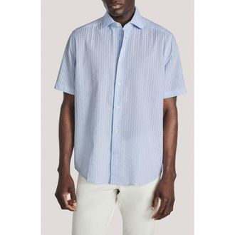 Jack Victor Bedford Cotton Seersucker Button-Up Shirt in Pale Blue at Nordstrom, Size Xx-Large
