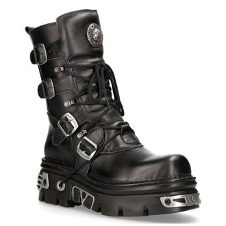 New Rock Unisex Leather Gothic Mid-Calf Boots-373-S4 in Black | Size: 11