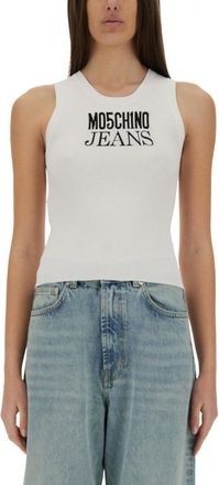 Moschino Ribbed White Sleeveless Top
