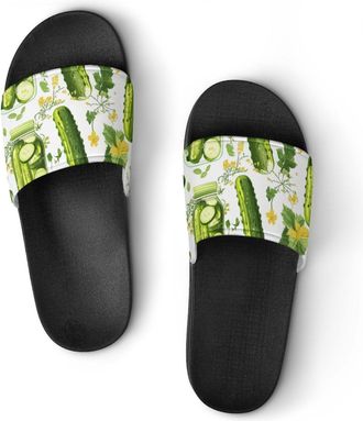 Generic Pickle Jars And Pickle Cucumber Unisex Beach Slippers & Pool Slides Anti-Slip House Shoes for Home Outdoor