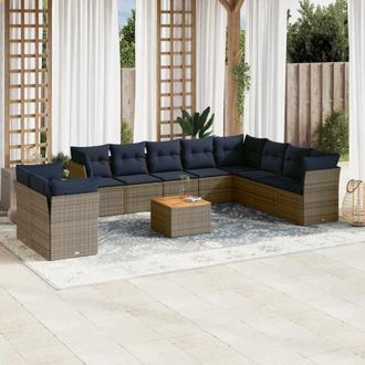 vidaXL Set De Sof&aacute;s De Jard&iacute;n 11 Pzas Y Cojines Rat&aacute;n Sint&eacute;tico Gris Vidaxl