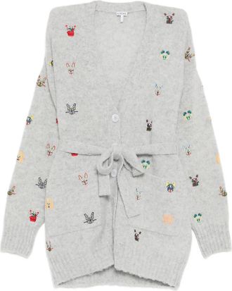 Loewe Cardigan con ricamo animali - Grigio