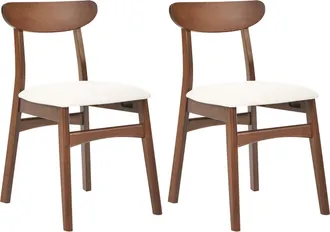 Beliani Conjunto De 2 Sillas De Comedor Sin Reposabrazos Estructura De Madera De Caucho Marr&oacute;n Asiento De Tela Beige Claro Doyle