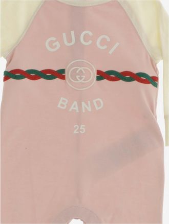 Gucci Girls Cotton Romper With Gg Print Pink Rompers