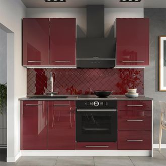 Vicco Cocina Para Solteros Fame-line, Rojo Burdeos Alto Brillo/blanco, 190 Cm, Et Antracita, Vicco