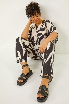 Roman Leaf Print Stretch Trousers