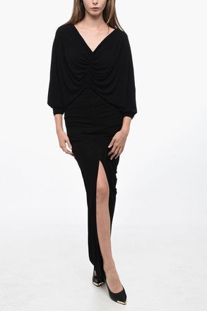 Saint Laurent Draped Dress with V-Neck Saint Laurent