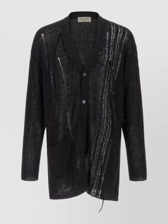 Yohji Yamamoto lace detail cardigan longline textured sheer