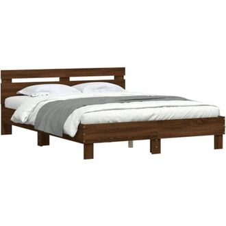 vidaXL Estructura De Cama Cabecero Y Luces Led Marr&oacute;n Roble 140x190 Cm Vidaxl