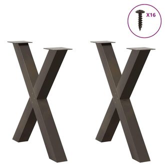 Berkfield Home Modern Dining Table Legs X-Shaped 2 pcs Natural Steel 70x(72-73) in Brown