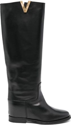 Via Roma 15 knee-high leather boots - women - Rubber/Calf Leather/Calf Leather/Calf Leather - 38.5 - Black