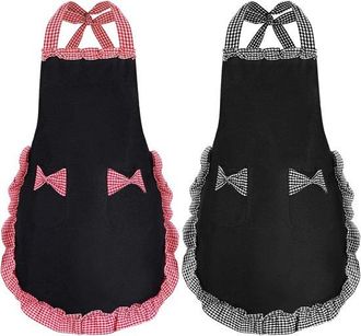 OEM Delantales De Lona Para Mujer, Delantales Bonitos De 2 Piezas, Delantal De Cocina Impermeable Con 2 Bolsillos, Delantal De Chef Negro Cocinar
