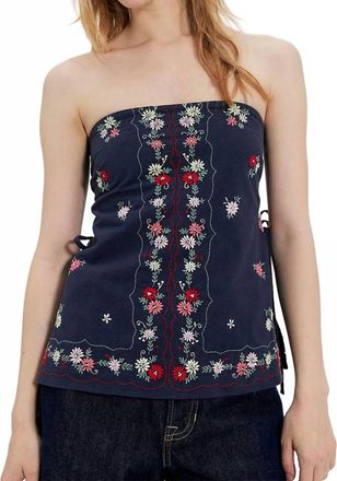 Free People Doily Days Tube Top In Navy Combo