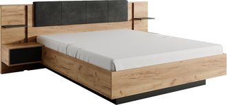 Vente-Unique Cama con mesas de noche 160 x 200 cm - Con LEDs - Color: natural y antracita - ELYNIA