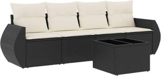 vidaXL Set De Muebles De Jard&iacute;n 5 Pzas Y Cojines Rat&aacute;n Sint&eacute;tico Negro Vidaxl