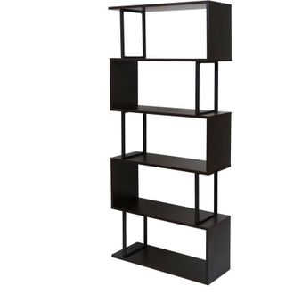 Hhg [NON UTILIZZATO] Libreria scaffale 3D MDF HHG-091 5 ripiani 30x80x183cm metallo color legno scuro