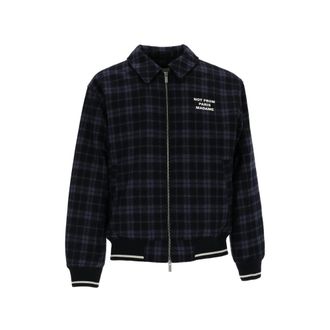 Dr&ocirc;le de Monsieur Slogan Check-pattern Slogan-print Bomber Jacket