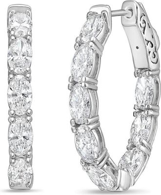 Diana M. Jewels 14kt white gold lab grown diamond oval north south hoops weighing 3.10 cts total weight set in a four prong setting