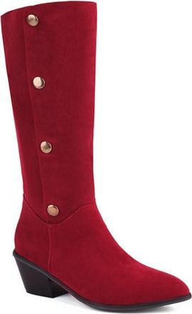 Generic Womens Knee High Boots Button Decor Pointed Toe Block Heels Durable Party Evening Casual Footwear Shoes (5.5,Red)